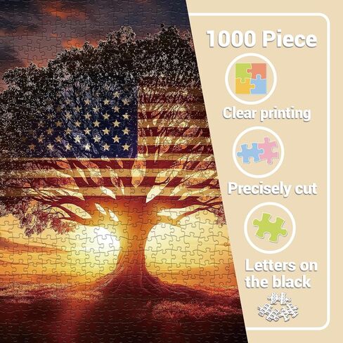 American Flag Tree of Life Puzzles for Adults 1000 Pieces. Aesthetic Sunset Landscape Jigsaw Puzzles. Challenging Nature,Plant,Art Puzzles in Saudi Arabia