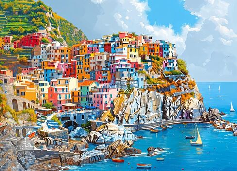 Lucky Puzzles – Cinque Terre in Color – أحجية الصور المقطوعة المكونة من 1000 قطعة للبالغين | لغز العمل الفني الساحلي الإيطالي الجميل | ألغاز مميزة للكبار 1000 قطعة | مواد صديقة للبيئة in Kuwait
