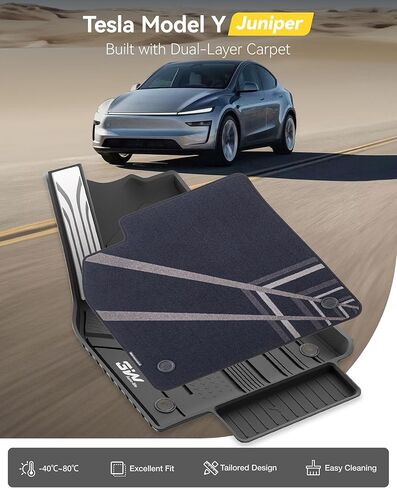 3W Tesla Model Y 2025 2026 Juniper Floor Mats, Full Set with Carpets, Metal Pedal, Double Layer, Model Y Car Accessories TPE All Weather Waterproof Custom Fit Truck Liners Premium/Performance Model in Saudi Arabia