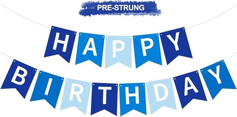 Happy Birthday Banner Pre-Strung Birthday Decorations Birthday Party Backdrop Sign Garland Party Supplies for Women Men Boys Girls,NO-DIY Nary Blue in Saudi Arabia
