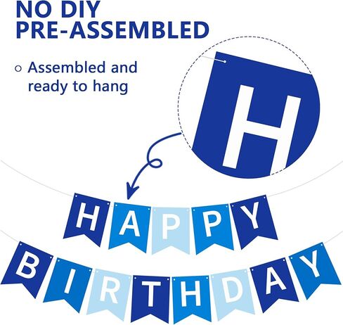 Happy Birthday Banner Pre-Strung Birthday Decorations Birthday Party Backdrop Sign Garland Party Supplies for Women Men Boys Girls,NO-DIY Nary Blue in Saudi Arabia