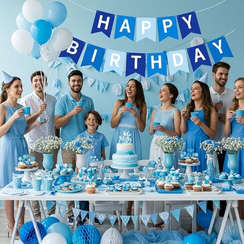 Happy Birthday Banner Pre-Strung Birthday Decorations Birthday Party Backdrop Sign Garland Party Supplies for Women Men Boys Girls,NO-DIY Nary Blue in Saudi Arabia