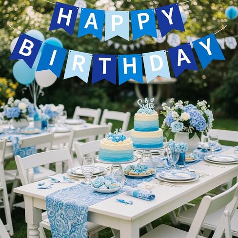 Happy Birthday Banner Pre-Strung Birthday Decorations Birthday Party Backdrop Sign Garland Party Supplies for Women Men Boys Girls,NO-DIY Nary Blue in Saudi Arabia