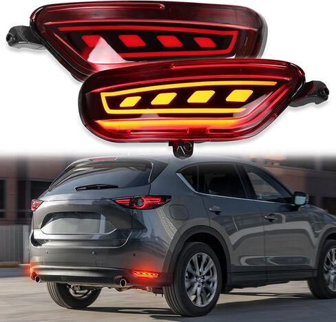 المصد الخلفي العاكس ضوء الضباب الخفيف DRL طقم ميزات المصباح لمازدا CX-5 2017-2021 ، OEM KB8A-51-5M0C ، KB8A-51-5L0C | استبدال MA1184108، MA1185108، لوحة العاكس الخلفية LED (مدخنة) in Kuwait