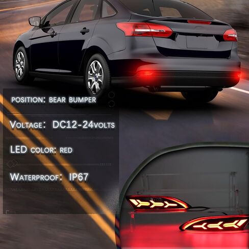 Full Lens LED Rear Reflector Bumper Fog Light Assembly kit for Ford Focus 2012-2018 Sedan/Hatchback 2012-2014,Sequential Turn Signal Light & Brake Light & DRL,2 PCS (SMOKED) in Kuwait