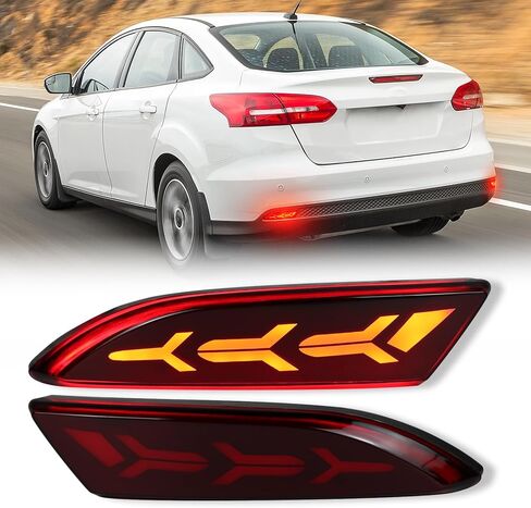 Full Lens LED Rear Reflector Bumper Fog Light Assembly kit for Ford Focus 2012-2018 Sedan/Hatchback 2012-2014,Sequential Turn Signal Light & Brake Light & DRL,2 PCS (SMOKED) in Kuwait