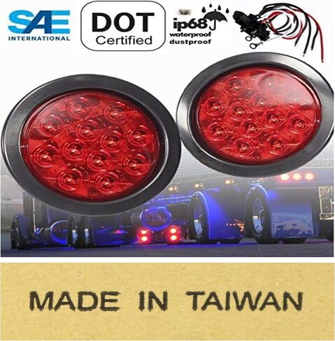 AutoSmart 4" Round LED Stop Turn Tail Light Includes Pair Light Red Lens, Grommet, Plug For Truck Trailer in Saudi Arabia