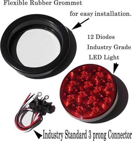 AutoSmart 4" Round LED Stop Turn Tail Light Includes Pair Light Red Lens, Grommet, Plug For Truck Trailer in Saudi Arabia
