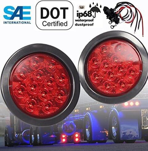 AutoSmart 4" Round LED Stop Turn Tail Light Includes Pair Light Red Lens, Grommet, Plug For Truck Trailer in Saudi Arabia