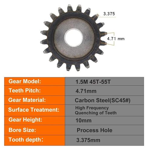 Pinion Gears 1.5M-45T/46T/47T/48T/49T/50T~54T/55Teeth SC45# Carbon Steel Cylindrical Gear Teeth 1Pcs(1.5M 55T-Bore 14mm) in Saudi Arabia
