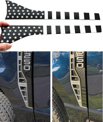 2Pcs American Flag Decal Side Badge Car Emblem Accent Decal Kit - Compatible with 2023-2025 F250 F350 (Black White) in Saudi Arabia