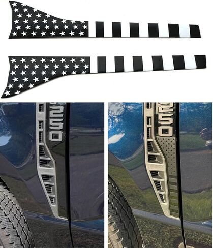 2Pcs American Flag Decal Side Badge Car Emblem Accent Decal Kit - Compatible with 2023-2025 F250 F350 (Black White) in Saudi Arabia