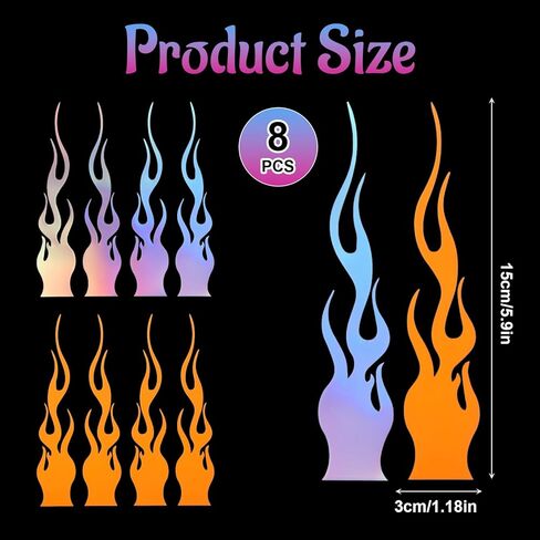 8 PCS Flame Reflective Stickers, 5.9"X1.2" Waterproof Racing Sports Flame Stripe Decal Reflective Decals Car Accessories for Car Mirror Helmet Cane Bicycle in Saudi Arabia