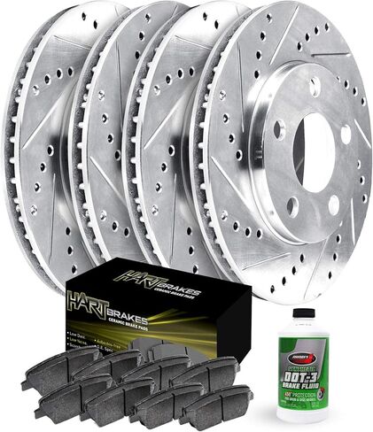 Hart Brakes Front Rear Brakes and Rotors Kit |Front Rear Brake Pads| Brake Rotors and Pads| Semi Metallic Brake Pads and Rotors| Sensor Wire - PHCC.63001.63 in Kuwait