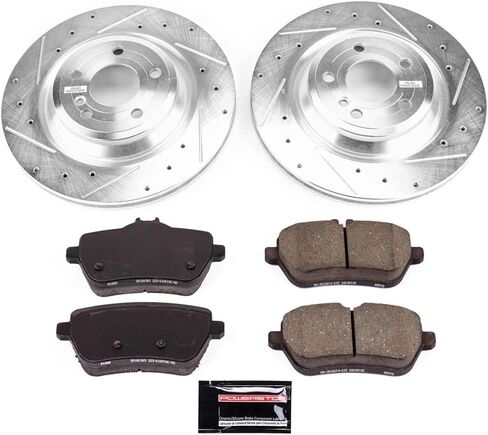 PowerStop Rear Brake Kit for Mercedes-Benz SL400 2015-16 |SL450 2017-20 |SL550 2013-20 - Drilled and Slotted Disc Rotors with Carbon-Fiber Ceramic Brake Pads Replacement, K7859 in Kuwait