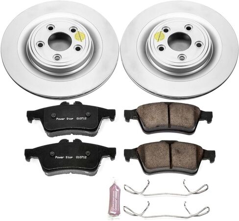 PowerStop Rear Brake Kit for Jaguar S-Type 2006-08 |Super V8 2006-09 |Vanden Plas 2006-09 |XF 2009-10 |XJ8 2006-09 - Fully-Coated Disc Rotors with Z23 Carbon-Fiber Ceramic Brake Pads Upgrade, CRK4612 in Kuwait