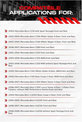 مجموعة الفرامل الأمامية والخلفية R1 Concepts تناسب 2001-2005 Mercedes-Benz C320؛ 2003 مرسيدس بنز C230؛ 2003-2005 مرسيدس بنز C240، CLK320 | وسادات سيراميك، دوارات فارغة| الأجهزة| 12.0 بوصة في الأمام و12.0 بوصة في الخلف in Kuwait