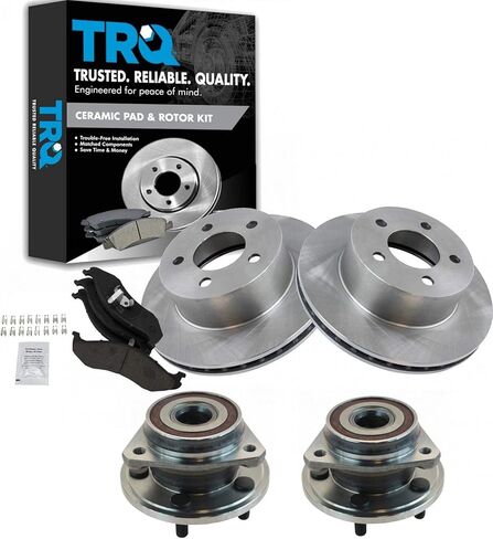 TRQ Wheel Hub Ceramic Brake Pad Rotor Kit Front w/Chemicals Compatible with 1990-1998 Jeep Cherokee 1990-1992 Comanche 1993-1998 Grand Cherokee 1990 Wagoneer Wrangler in Kuwait