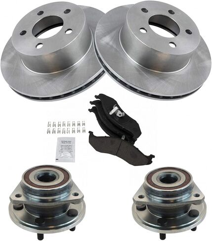 TRQ Wheel Hub Ceramic Brake Pad Rotor Kit Front w/Chemicals Compatible with 1990-1998 Jeep Cherokee 1990-1992 Comanche 1993-1998 Grand Cherokee 1990 Wagoneer Wrangler in Kuwait