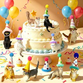 20 Pcs Cat Birthday Party Decorations Reusable Animal-Shaped Cake Decorations Including Cat Figurines & Mini Birthday Hats, Perfect For Birthday Parties And Animal-Themed Parties in Saudi Arabia