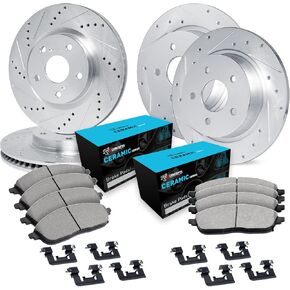 R1 Concepts Front and Rear Brake Kit Fits 2015-2017 Honda Odyssey| Ceramic Pads, Drilled Slotted Rotors| Hardware| 13.0" Front & 13.6" Rear in Kuwait
