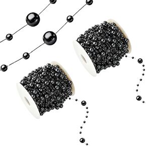 2 Rolls 98 Feet Fishing Line Artificial Pearls String Beads Chain, Faux Pearl Strand Roll Beaded for Bridal Bouquet Craft Garland Flowers Wedding Party Decoration DIY Supplies(Clear) in Kuwait