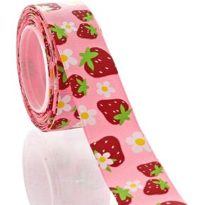 HairBow Center LLC 7/8" Strawberries Grosgrain Ribbon 5 Yards - Pink, Strawberry Pattern - Polyester - Birthday, Wedding Occasion - Washable, Dry-Cleanable in Saudi Arabia