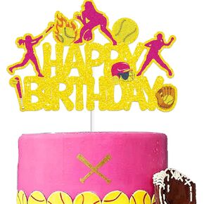 Softball Happy Birthday Cake Topper Softball Birthday Party Decoration Softball Party Cake Pick for Softball Palyer Birthday Party Sport Baby Shower Supplies for Women Girls in Saudi Arabia