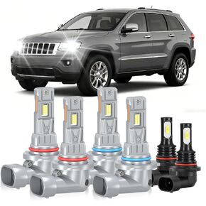 Compatible For Jeep Grand Cherokee High and Low Beams Fog Lights Bulbs 1999 2000 2001 2002 2003 2004 2005 2006 2007 2008 2009 2010, 6000K White, 20000LM 800% Brightness, Plug n Play, 6PCS in Saudi Arabia