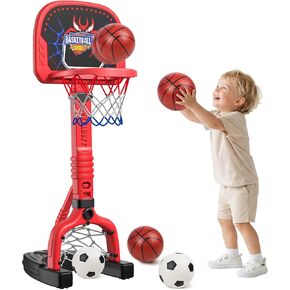 PJG Toddler Basketball Hoop & Soccer Goal Ages 1 2 3 4 5, Adjustable Indoor Basketball Hoop for Kids 1-3 3-5, Spider Toys Baby Mini Basketball Hoops with 4 Balls for Boys Girls Birthday Gift (Red) in Saudi Arabia
