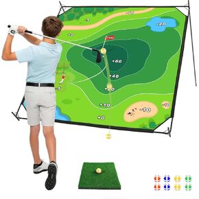 Golf Chipping Game Mat, 6x6FT Double Sided Golf Hitting Mat Set Outdoor Indoor Adjustable Golf Games Mat, Score Sticky Playing Golf Balls for Home Backyard Garage Game, Gift for Young Adults in Saudi Arabia