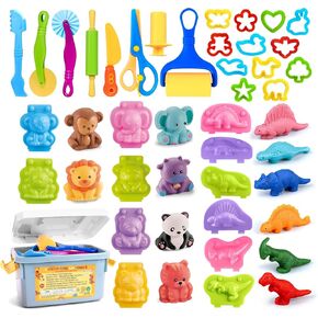 Playdough Tools Set with Storage Box, 33Pcs Color Dough Accessories Including 3D Dinosaur & Animal Molds, Cutters,Rollers, Scissors, Extruder, Learning Toys for Toddlers Creative Play in Saudi Arabia
