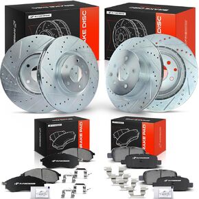 A-Premium Front & Rear Drilled and Slotted Disc Brake Rotors + Ceramic Pads Kit Compatible with Select Nissan and Infiniti Models - 370Z, 350Z, G37, G35, EX35, EX37, G25, M35, M45, Q40, 12-PC Set in Kuwait