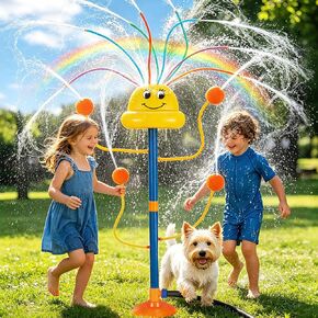 Water Sprinkler Outdoor Yard Toy for Kids, Summer Smile Face Rainbow Kids Sprinkler with 8 Wiggle Tubes 4 Nozzle, Water Sprinkler Outdoor Yard Lawn Toy for Kids for 3 4 5 6 7 8 Year Boy Girl in Saudi Arabia