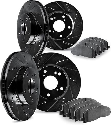 Dynamic Friction Company Front and Rear Brake Rotors Drilled and Slotted Black with 5000 Advanced Brake Pads - 8504-40248 in Kuwait