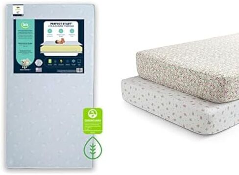 Delta Children Serta Perfect Start Fiber Core Crib and Toddler Mattress Fitted Crib Sheets for Girls and Boys (Pack of 2), Safari Friends (Bundle) in Saudi Arabia