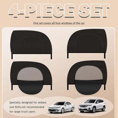 4PCS Car Window Shades with Zipper,Front/Rear Car Shades for Side Windows for Privacy & Sun Protection & Breathability,Mesh Cars Window Screens for Camping with Nylon Stickers in Saudi Arabia