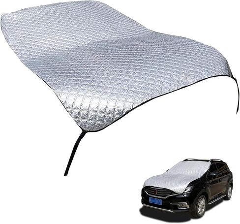 1 PC Car Half Sunshade Cover, Thickened Foldable Front Window Windshield Hood Protector, All-season Waterproof & Snowproof Car Dust Cover Cloth, Universal for Cars SUVs (Silver) in Kuwait