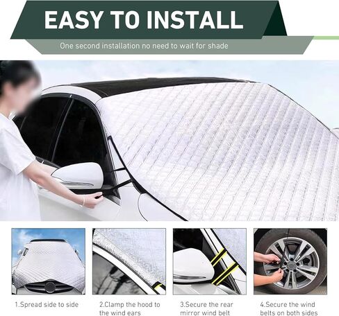 1 PC Car Half Sunshade Cover, Thickened Foldable Front Window Windshield Hood Protector, All-season Waterproof & Snowproof Car Dust Cover Cloth, Universal for Cars SUVs (Silver) in Kuwait