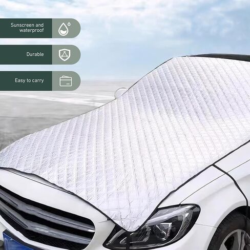 1 PC Car Half Sunshade Cover, Thickened Foldable Front Window Windshield Hood Protector, All-season Waterproof & Snowproof Car Dust Cover Cloth, Universal for Cars SUVs (Silver) in Kuwait