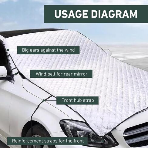 1 PC Car Half Sunshade Cover, Thickened Foldable Front Window Windshield Hood Protector, All-season Waterproof & Snowproof Car Dust Cover Cloth, Universal for Cars SUVs (Silver) in Kuwait