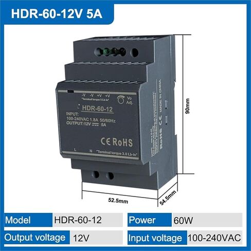 1pcs 60W Ultrathin Switching Power Supply 5V 12V 24V HDR DIN Rail Mounting Transformer(HDR-60-12V 5A) in Saudi Arabia
