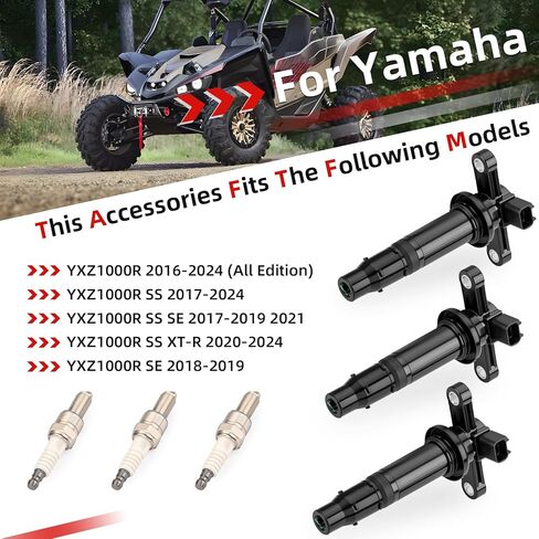 3x Ignition Stick Coils & Spark Plug For Yamaha 2016-2024 YXZ1000R SS SE 2HC-82310-00-00 in Saudi Arabia
