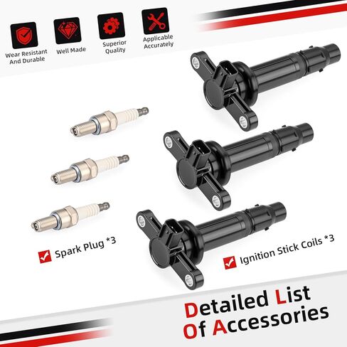 3x Ignition Stick Coils & Spark Plug For Yamaha 2016-2024 YXZ1000R SS SE 2HC-82310-00-00 in Saudi Arabia
