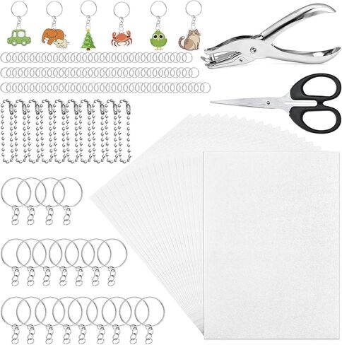 152 Pcs Shrinky Plastic Sheets Kit, Shrink Paper Keychain Kit with 20PCS Shrinky Art Paper, Hole Punch, Scissor, Keychains, Chains, Jump Rings for Adult Crafts Keychain DIY Jewelry Making Ages 14+ in Kuwait
