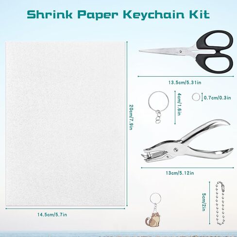 152 Pcs Shrinky Plastic Sheets Kit, Shrink Paper Keychain Kit with 20PCS Shrinky Art Paper, Hole Punch, Scissor, Keychains, Chains, Jump Rings for Adult Crafts Keychain DIY Jewelry Making Ages 14+ in Kuwait