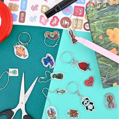 152 Pcs Shrinky Plastic Sheets Kit, Shrink Paper Keychain Kit with 20PCS Shrinky Art Paper, Hole Punch, Scissor, Keychains, Chains, Jump Rings for Adult Crafts Keychain DIY Jewelry Making Ages 14+ in Kuwait