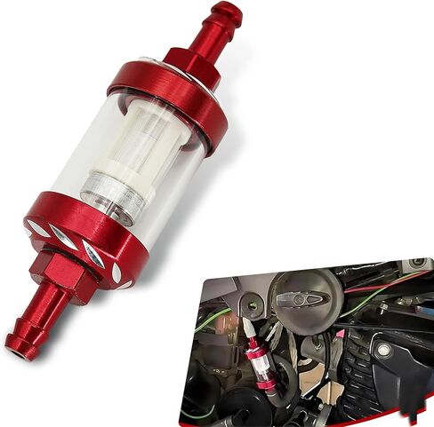 Motorcycles Fuel Filter, 1/4 Inline Fuel Filter, Metal Rust-proof High-efficiency Oil Filter Cup, Transparent Tempered Glass for Visual Oil Level, Universal Motorcycle Accessories (Red) in Saudi Arabia