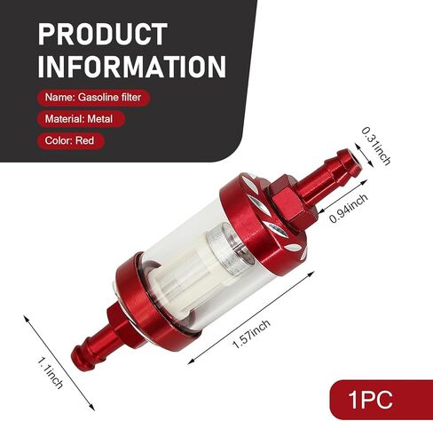 Motorcycles Fuel Filter, 1/4 Inline Fuel Filter, Metal Rust-proof High-efficiency Oil Filter Cup, Transparent Tempered Glass for Visual Oil Level, Universal Motorcycle Accessories (Red) in Saudi Arabia