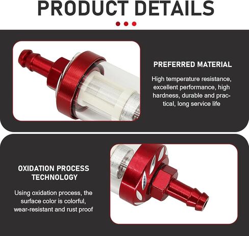 Motorcycles Fuel Filter, 1/4 Inline Fuel Filter, Metal Rust-proof High-efficiency Oil Filter Cup, Transparent Tempered Glass for Visual Oil Level, Universal Motorcycle Accessories (Red) in Saudi Arabia
